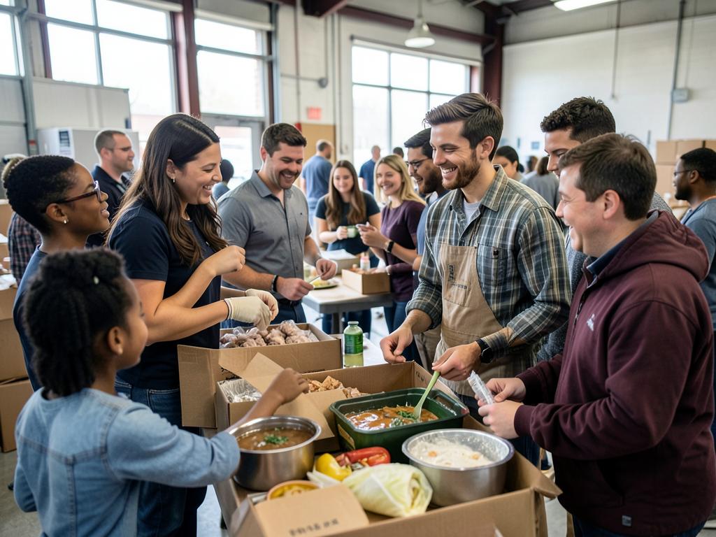 Coworkers volunteering together at a community event
